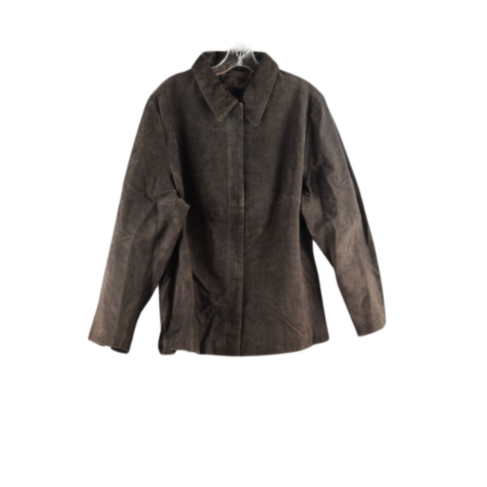 Venezia Brown Women's Jacket Genuine Suede Front Buttons Closure Size 18/20